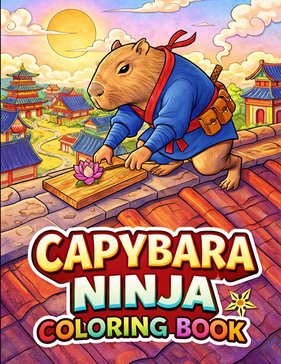 Capybara Ninja™ Coloring Book (50 Pages, Printable PDF)