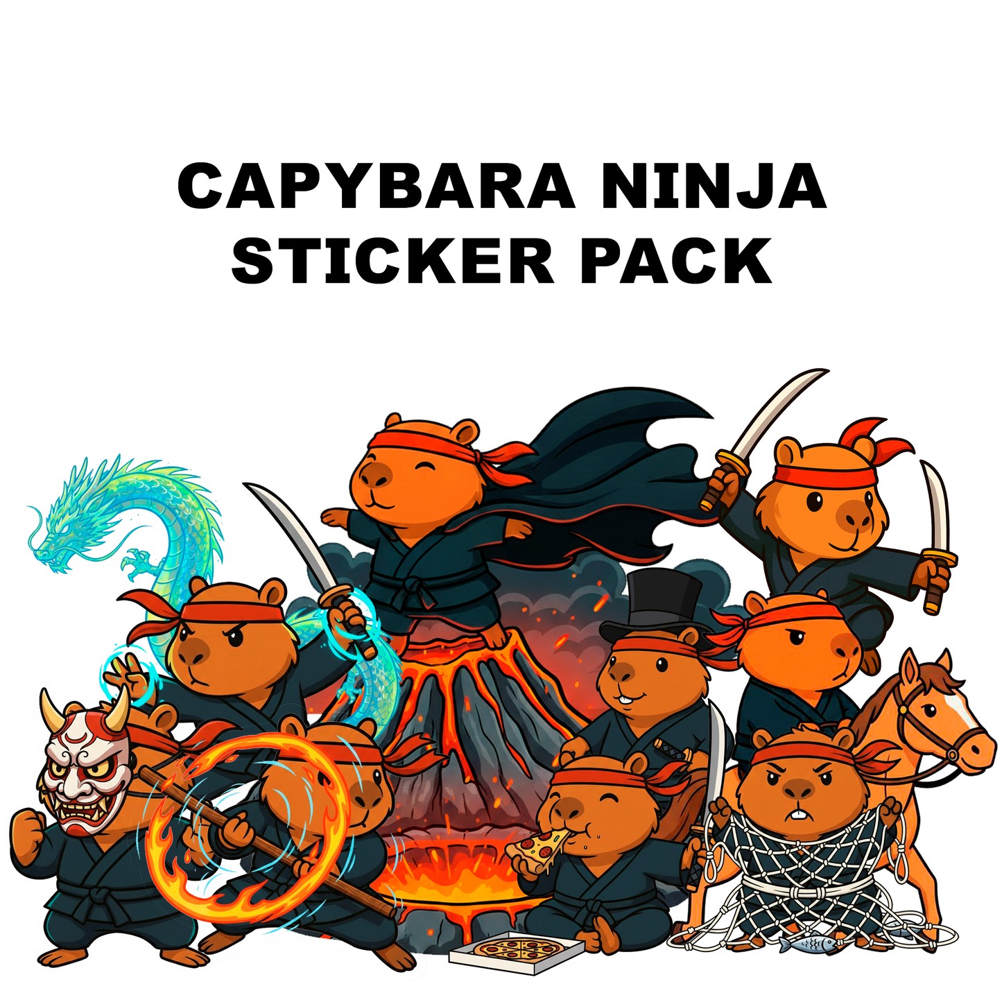 Capybara Ninja Sticker Pack #1 (35 PNGs)